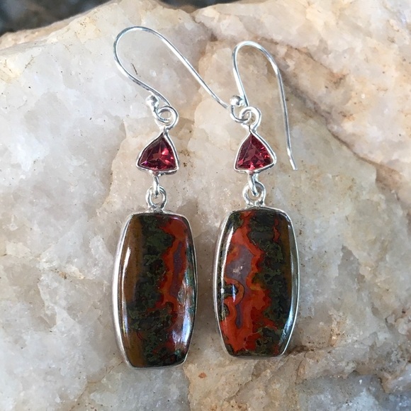 MOROCCAN AGATE & GARNET sterling silver earrings - Picture 1 of 7